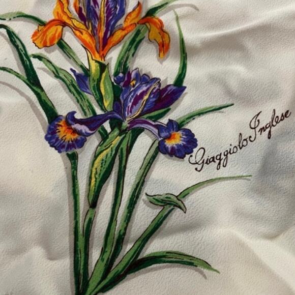 Vintage Ivory Iris Chiffon Sheer Overlay High-Low Floral Midi Dress Size 14 Mica - Picture 16 of 16